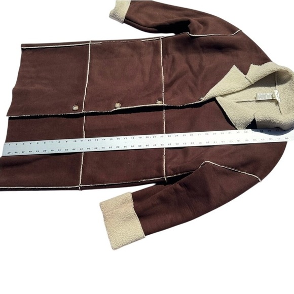 VTG! Jones New York Sport Faux Suede Sherpa Lined Long Coat Chocolate Brown L - Picture 5 of 8